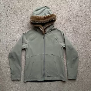 Marmot Jacket Womens Large Full Zip Parka Light Brown Pockets Faux Fur - Picture 1 of 11