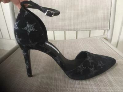 & Other Stories Black Suede Pumps Heels Silver Stars Ankle Strap 38 US 7.5 8 EUC - Image 1 of 4
