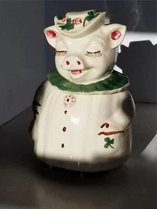 Vintage 1940s Shawnee Winnie The Pig Shamrock Clover Cookie Jar Nice Shelf O3 - Bild 1 von 11