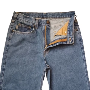 Carhartt Jeans Men 33x36 Blue Traditional Fit Med Wash Leather Logo Actual 32x33 - Picture 1 of 16
