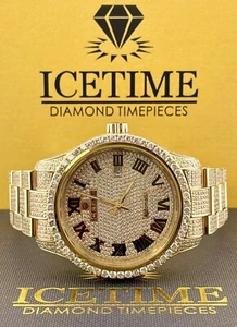 Ice Time 41mm Men's Automatic GOLD PLATED Steel Watch Iced Out 12ct Diamonds - Picture 1 of 7