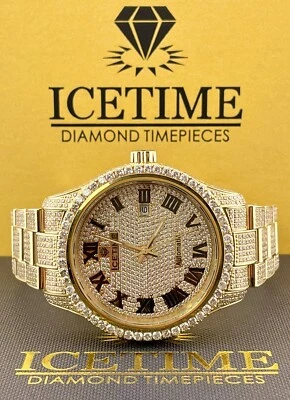 Ice Time 41mm Men's Automatic GOLD PLATED Steel Watch Iced Out 12ct Diamonds - Image 1 of 4