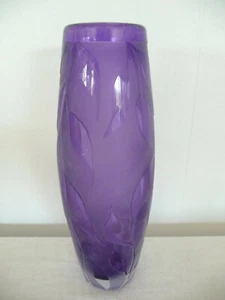 CORREIA lila/lila Blätter geätzte Kunstglas VASE ~ signiert Künstler PP! 7,75" WoW - Bild 1 von 12