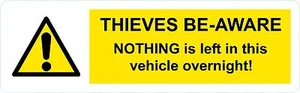 THIEVES BEWARE BE-AWARE Sticker Van CCTV Anti Theft Robbers Steal No tools - Picture 1 of 1