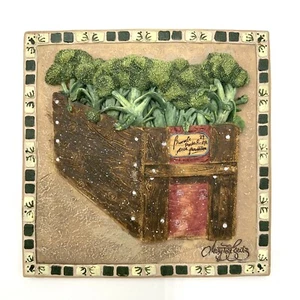 Mary Beth Zeitz Broccoli Crate Farm Tile 3D Decorative Resin Wall Decor 5.5” - Picture 1 of 5