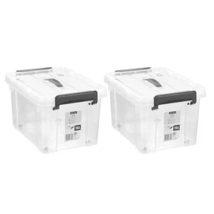 2x Boxsweden Dura 16L/38cm Carry Box Storage Container w/ Lid Rectangle Clear - Picture 1 of 5