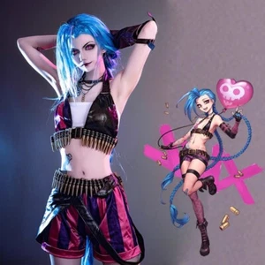 League Of Legends LOL Jinx Cosplay Costumes Gunner Full Set Bullet Shell Wig New - Picture 1 of 22