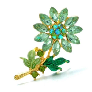 Betsey Johnson Sparkling Lucky Green Rainbow Sunflower Gold Brooch Free Gift Bag - Picture 1 of 2