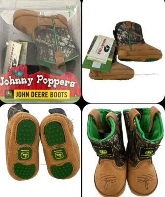 Botas infantis John Deere Johnny Poppers bebê tamanho 1M camuflagem carvalho musgoso 2009 JD0188 - Imagem 1 de 4