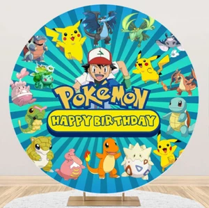 Round Circle Pokemon Backdrop Pikachu Boy Birthday Party Photo Background Banner - Imagen 1 de 10