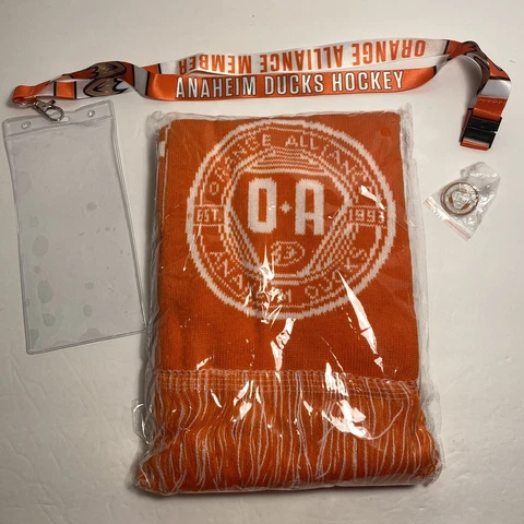 Anaheim Ducks Orange Alliance 2019-20 Season Ticket Holder Scarf, Pin, Lanyard Cover