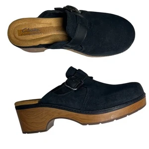 Clarks Collection Black Suede Buckle Clogs Size 7 Comfort Slip-On - Picture 1 of 13