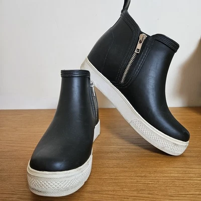 Steve Madden Wedgie RB 黑色橡胶厚底楔形雨靴女式 8M 码... — 第 1/4 张图片