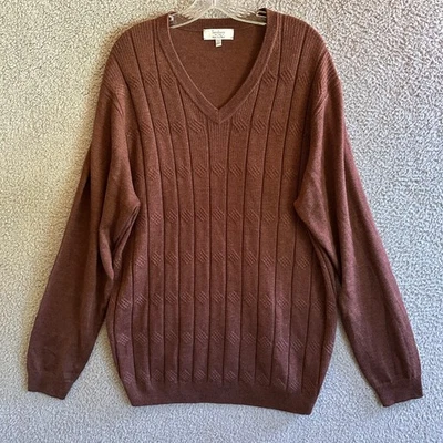 Suéter Turnbury Para Hombres Tejido con Cable 2XLT Alto Marrón Mezcla de Lana Merino Cuello en V Preppy Foto 1 de 4