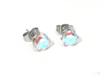 Aretes Aurora Borealis 6mm Hipoalergénicos Acero Quirúrgico Cardados Foto 1 de 4
