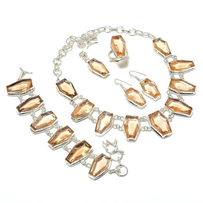 Natural Morganite Gemstone Handmade 925 Sterling Silver Jewelry Set Gift M015 - Image 1 of 4