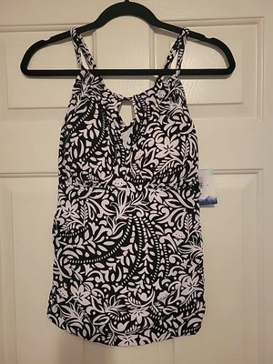 Nuevo con etiquetas Camiseta de natación American Beach para mujer Camiseta sin mangas floral con ojo de cerradura blanca y negra talla 16 Foto 1 de 4