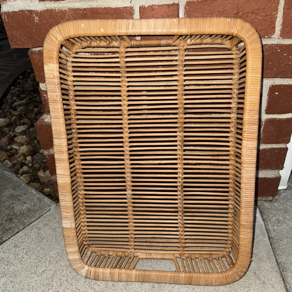 Bandeja para servir MCM danesa de ratán Artek 1960 moderna elegante boho bambú vintage Foto 1 de 4