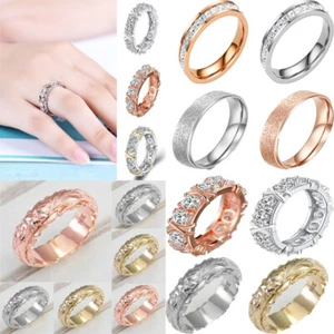 Classic Titanium Steel Zircon Rings For Women Finger Wedding Engagement Jewelry - Picture 1 of 29
