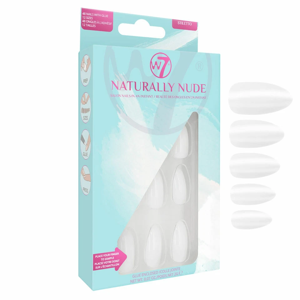 W7 Cosmetics Naturally Nude Nails - Stiletto Clear Strong Fake False Long Glue - Image 1 of 1