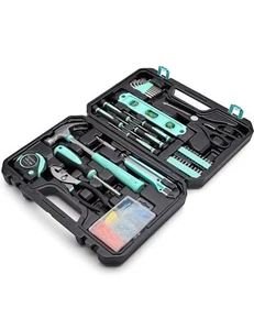 Amazon Basics Haushaltswerkzeugset mit Aufbewahrungskoffer, 142-teilig, türkis NEU! - Bild 1 von 8