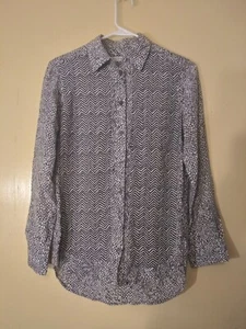 EQUIPMENT FEMME LONG SLEEVE BUTTON UP BLOUSE BLACK/WHITE WOMENS XS 100% SILK - Picture 1 of 5