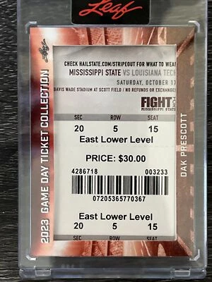 2023 Leaf Game Day Ticket TC-3 Dak Prescott Mississippi State Dallas Cowboys QB - Image 1 of 4