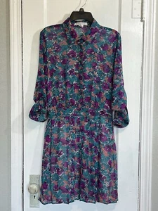 BCBGeneration Mini Shirt Dress Long Sleeve Floral Size SM Casual Polyester - Picture 1 of 8