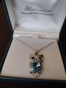 Illuminaire Silver Owl Pendant Necklace Swarovski Crystals NOS - Picture 1 of 3