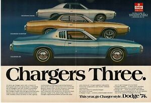 1974 DODGE Charger blue SE gold Hardtop silver Coupe centerfold Vintage Print Ad