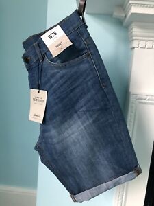 DENIM CO Light Blue Denim Cotton Blend Shorts  Above Knee Length W28 Regular Fit