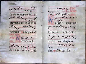 MANUSCRITO ANTIFONARIO GÓTICO PERGAMINO DOBLE INICIALES GRADUALES ITALIA HACIA 1480 - Imagen 1 de 6