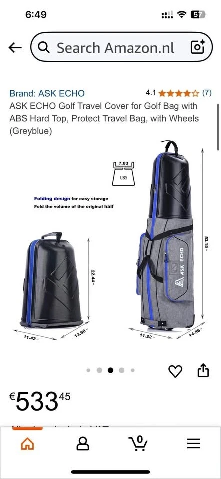 Bolsa de golf ASK ECHO con ruedas - caja abierta usada Foto 1 de 4