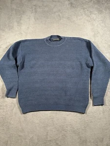 VINTAGE Structure Cable Knit Sweater Mens XL Blue Crewneck Ramie Fisherman Crew - Picture 1 of 10