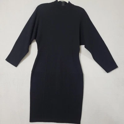 Vintage Nordstrom Point Of View Sweater Dress Womens Large Black Knit Wool 90s - Image 1 of 4