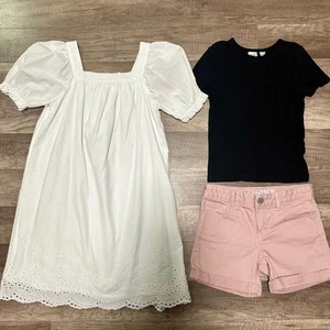 Gap Girls White Dress, black shirt & blush pink shorts, Size M(8) - Picture 1 of 4