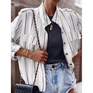 Chaqueta de lino Rails Rowen a rayas de coco ligera preppy exterior talla mediana - Imagen 1 de 13