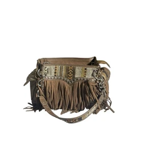 blazin roxx 2 handle purse side pockets brown blue rhinestone stud embellished - Picture 1 of 18