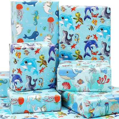 Ocean Wrapping Paper - Birthday Wrapping Paper for Boys Girls Kids with Cute Wha - Image 1 of 4
