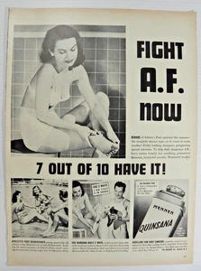 1946 Mennen Quinsana Print Ad "Fight Athlete's Foot Now!" Woman Holding Foot - Picture 1 of 7