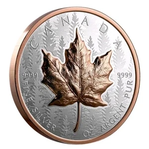 20 $ Dollar Ultra High Relief Maple Leaf Canada 1 Oz Silver + Rose Gold 2025 - Picture 1 of 2