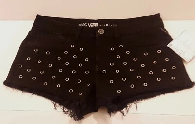 RARE VANS Sample Denim Shorts Women's Juniors Sz 5 Black Grommets Stretch 2014 - Image 1 of 4