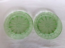 2 GREEN DORIC 9" Depression Glass DINNER PLATES - Uranium Glow