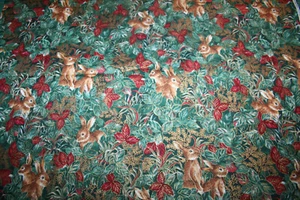 CAMELOT-BUNNIES AND GILDED LEAVES FROM HOFFMAN -100% COTTON FABRIC - Picture 1 of 3