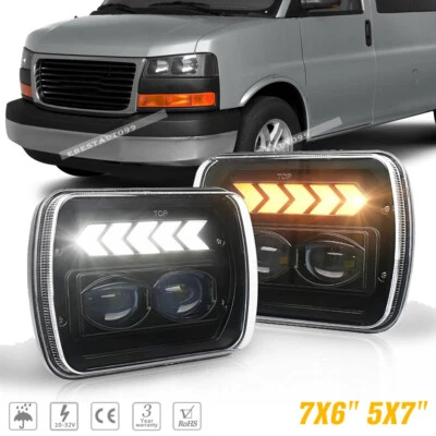 7x6" LED Headlight Hi/Lo Beam Halo DRL for GMC Savana 1500 2500 3500 Safari Van - Image 1 of 4