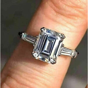 Moissanite diamond engagement ring 2.30ct white emerald cut 14K white gold over