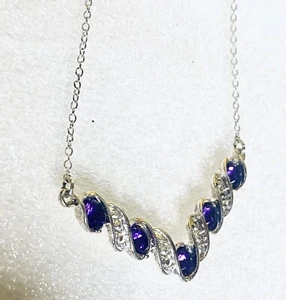 Purple CRYSTAL RHINESTONE NECKLACE 9” Silver Tone - Picture 1 of 7