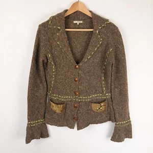 Laurie B Cardigan Womens Medium Brown Wool Blend City Grandma Boho Sweater - Picture 1 of 10