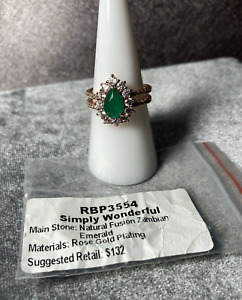 Ring Bomb Party RBP3554 Natural Fusion Zambian Emerald Rose Gold NEW Size 8 $132
