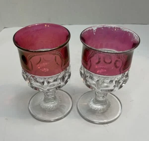  Indiana Tiffin? Juego de copas de vino de agua rubí corona rey con huella digital Kings /2 - Imagen 1 de 9